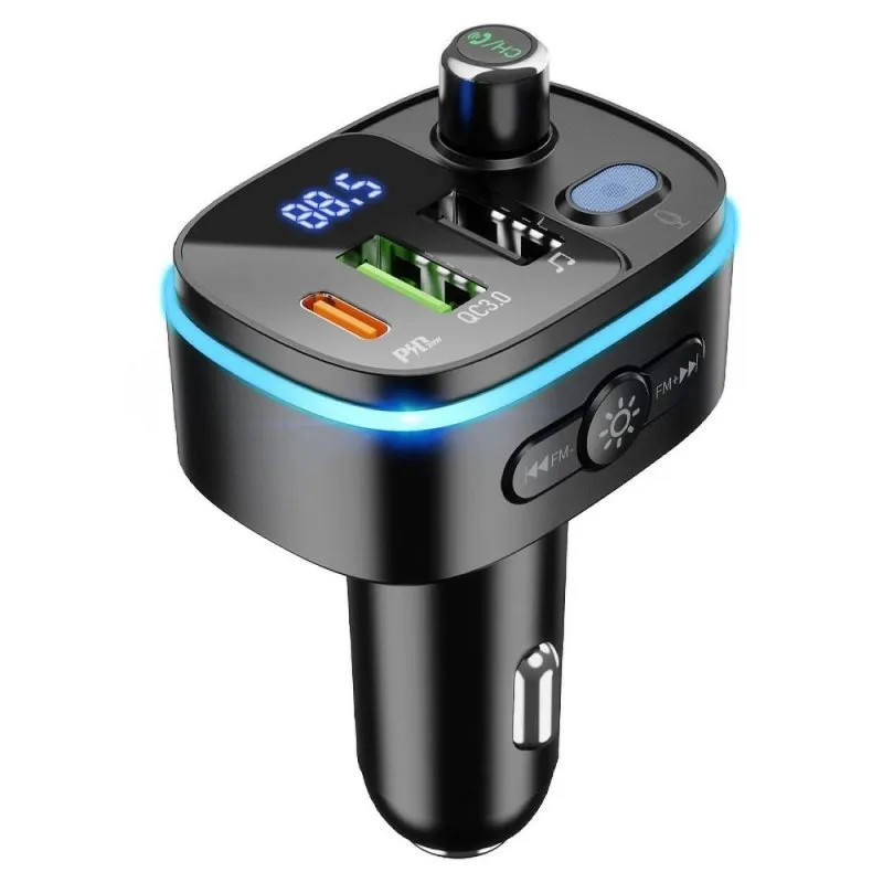 Auto FM transmiter bluetooth Hoco 2 x USB A + USB C (Type C) QC3.0 PD 20W E62 crni