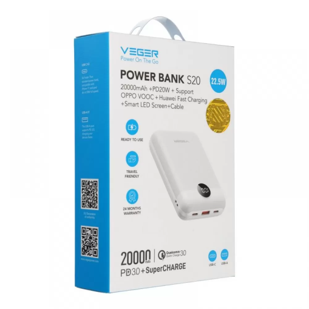 Powerbank Veger S20 (W2081) PD QC3.0 2A 22,5W 20000 mAh beli