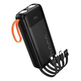 Powerbank Hoco 20000 mAh 2A sa ugradjenim kablovima USB A + USB C (Type C) + Lightning + Micro USB i duplim svetlom J151A crni