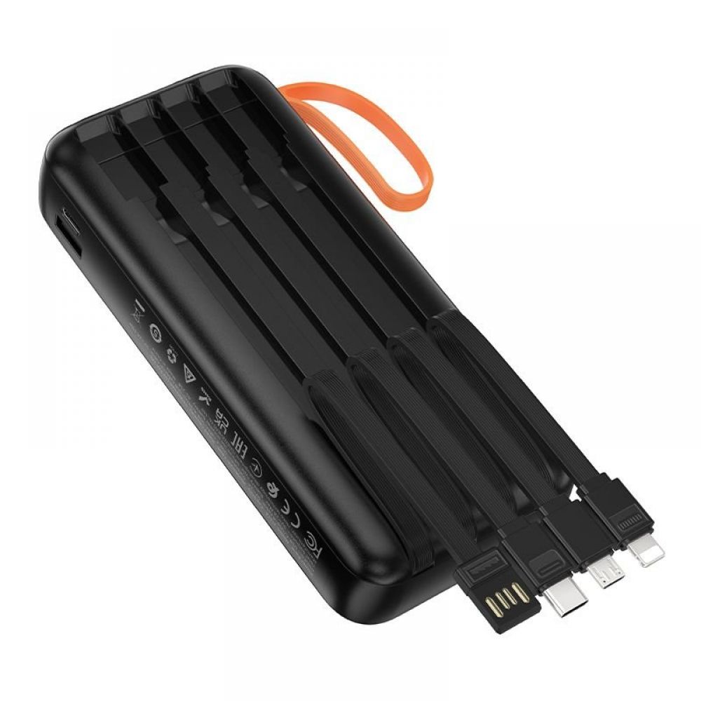Powerbank Hoco 20000 mAh 2A sa ugradjenim kablovima USB A + USB C (Type C) + Lightning + Micro USB i duplim svetlom J151A crni