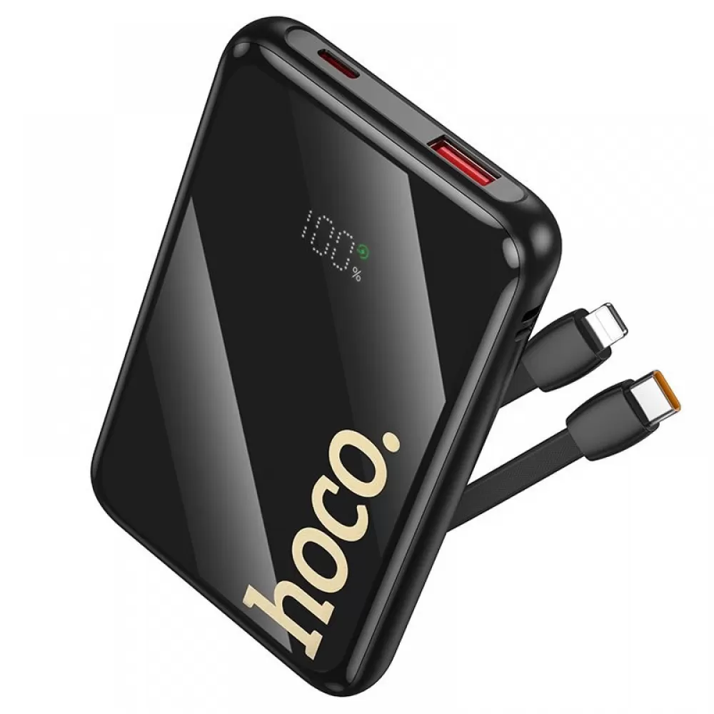 Powerbank Hoco 10000 mAh QC PD 22,5W sa ugradjenim kablovima USB C (Type C) + Lightning Q37 crni