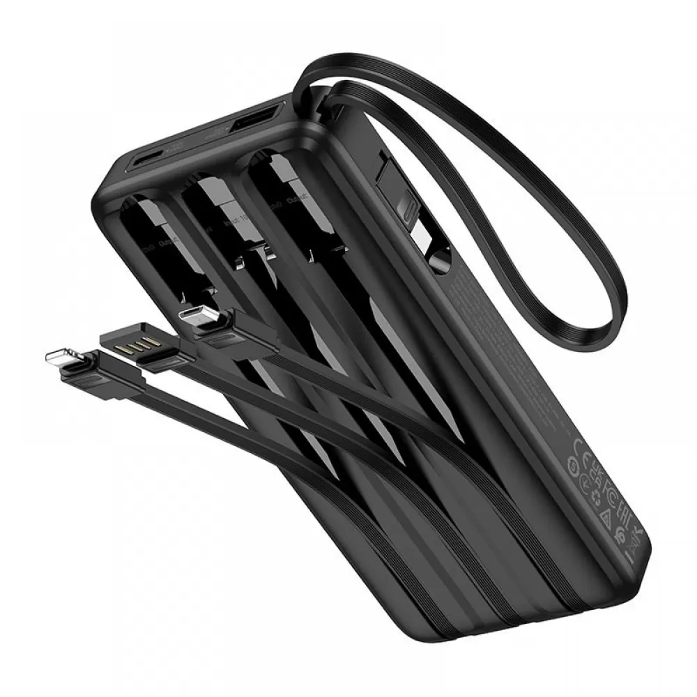 Powerbank Hoco 10000 mAh 2A sa cetiri ugradjena kabla USB A + USB C (Type C) + Lightning + Micro USB J146 crni