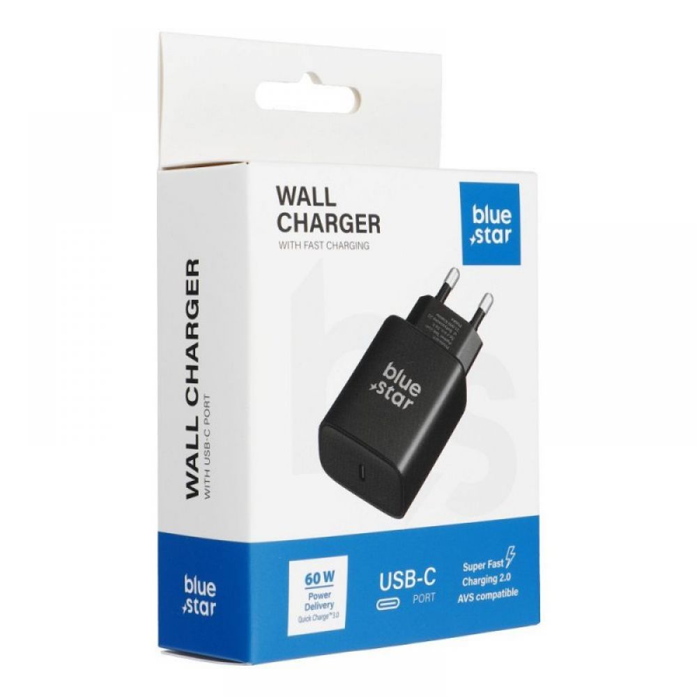 Kucni punjac Blue Star USB C (Type C) AVS za iPhone 17 Pro / Pro Max SFC2.0 3A 60W TFB-AVS-60W crni