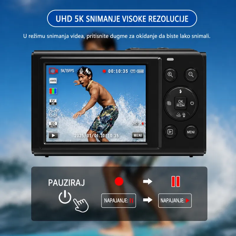 X-Cell Digitalna kamera  5K â€“ 80 MP, 18x Zoom, Wi-Fi roze