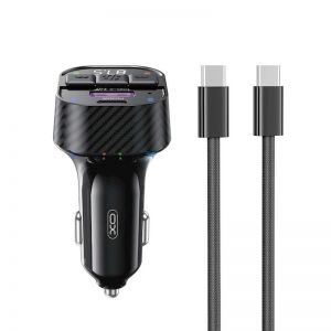 XO FM transmiter BCC17 Bluetooth MP3 auto punjac 30W crni + USB-C (Type C) - USB-C (Type C) kabl