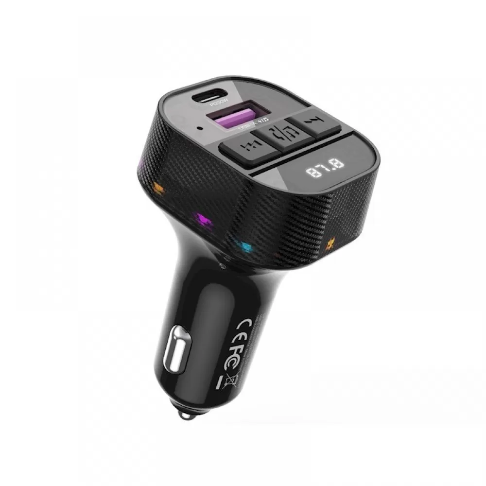 XO FM transmiter BCC17 Bluetooth MP3 auto punjac 30W crni + USB-C (Type C) - USB-C (Type C) kabl