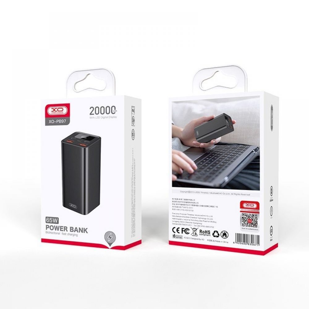 XO laptop power bank PB97 65W 20000mAh crni