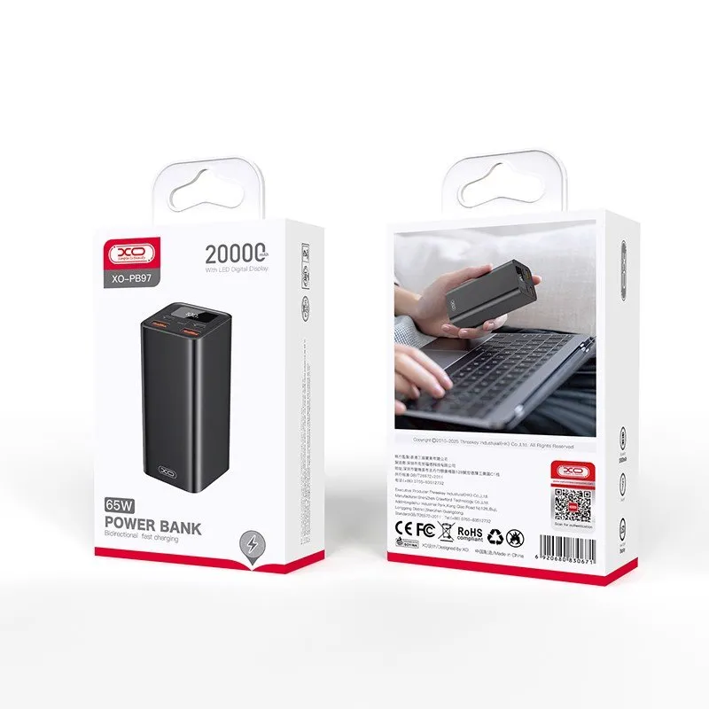 XO laptop power bank PB97 65W 20000mAh crni