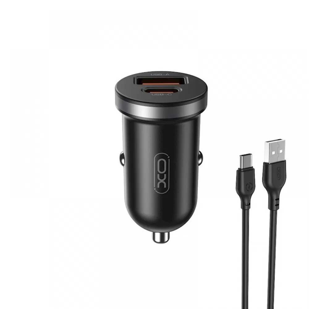 XO auto punjac CC56 PD 30W QC 1x USB 1x USB-C (Type C) crni + USB - USB-C (Type C) kabl