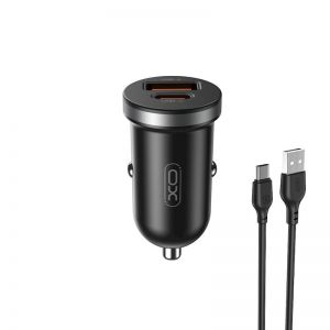 XO auto punjac CC56 PD 30W QC 1x USB 1x USB-C (Type C) crni + USB - USB-C (Type C) kabl
