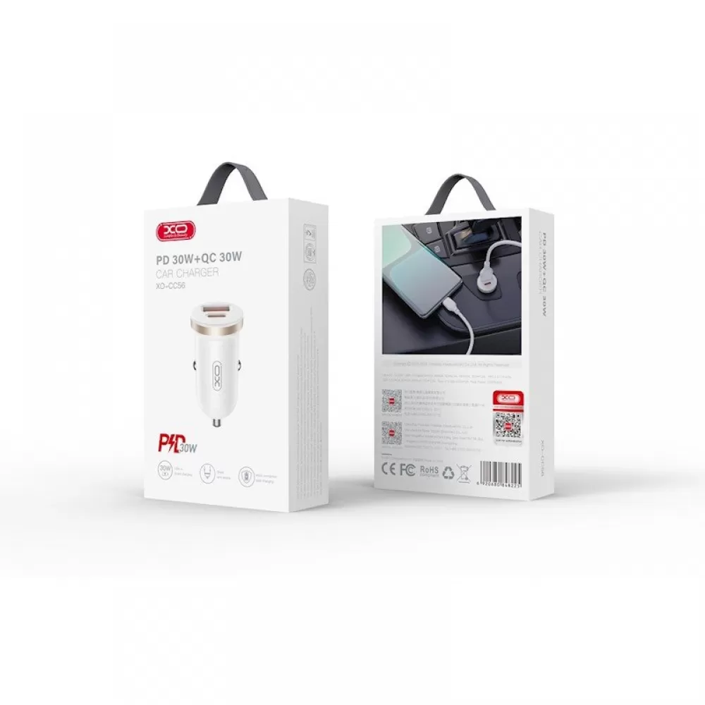 XO auto punjac CC56 PD 30W QC 1x USB 1x USB-C (Type C) beli