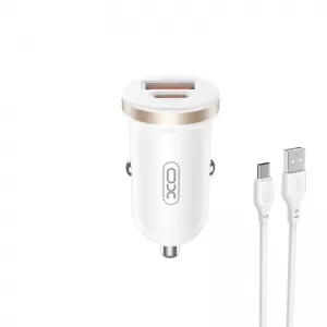 XO auto punjac CC56 PD 30W QC 1x USB 1x USB-C (Type C) beli + USB - USB-C (Type C) kabl