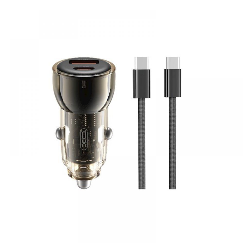 XO auto punjac CC60 60W 1x USB 1x USB-C (Type C) crni + USB-C (Type C) - USB-C (Type C) kabl
