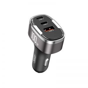 XO auto punjac CC61 PD QC 3.0 100W 1x USB 1x USB-C (Type C) 1x Lightning sivi