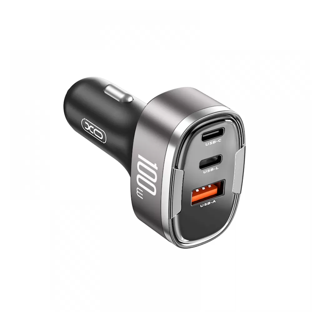 XO auto punjac CC61 PD QC 3.0 100W 1x USB 1x USB-C (Type C) 1x Lightning sivi