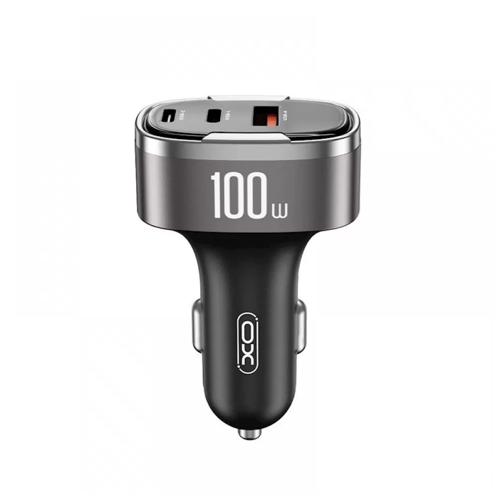 XO auto punjac CC61 PD QC 3.0 100W 1x USB 1x USB-C (Type C) 1x Lightning sivi