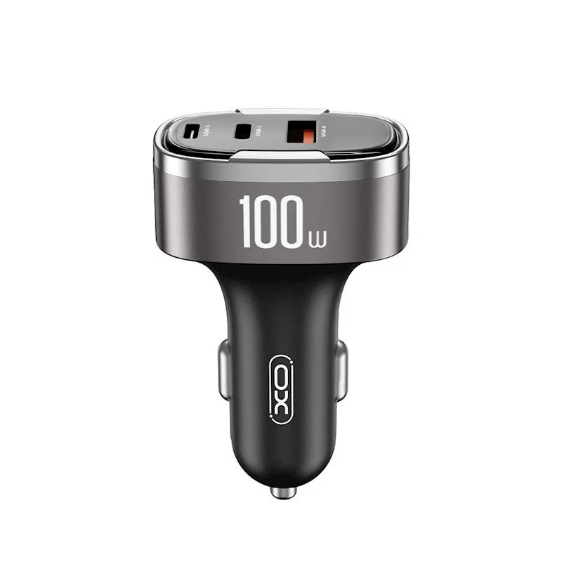 XO auto punjac CC61 PD QC 3.0 100W 1x USB 1x USB-C (Type C) 1x Lightning sivi