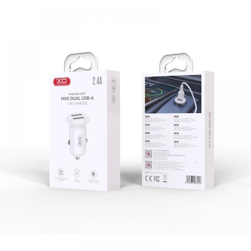 XO auto punjac CC67 12W 2x USB beli