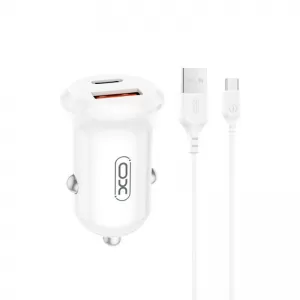 XO auto punjac CC69 PD 30W QC 1x USB 1x USB-C (Type C) beli + USB - USB-C (Type C) kabl