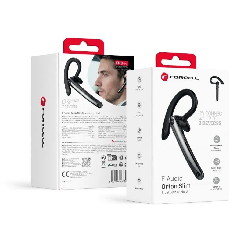 Bezicna mono slušalica FORCELL Orion Slim (ENC, Multipoint, BT 6.0 + EDR, 90 mAh) crna