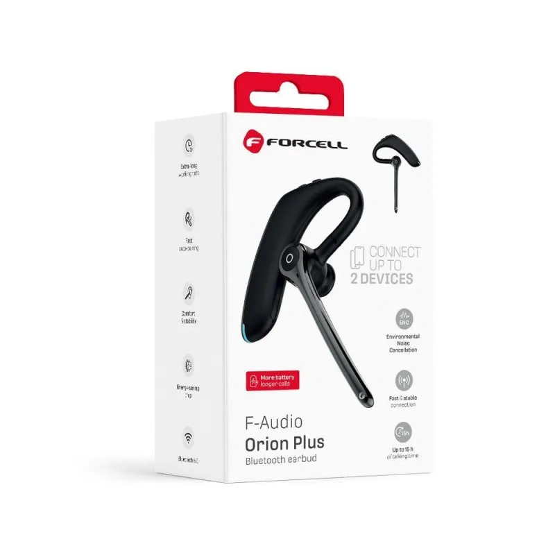 Bezicna mono slušalica FORCELL Orion Plus (ENC, Multipoint, BT 6.0 + EDR, 170 mAh) crna