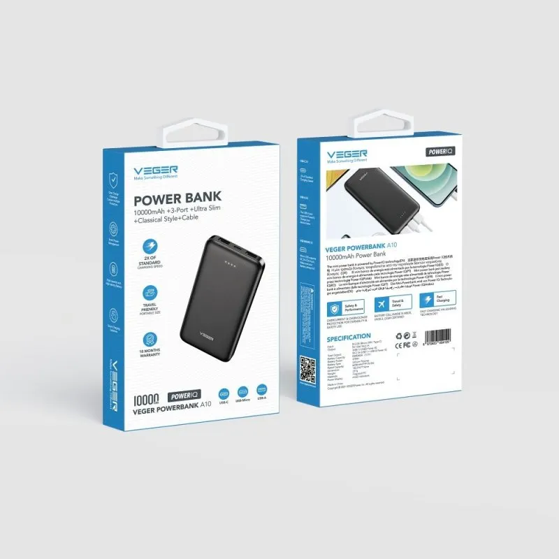 Powerbank Veger A10 (W1065) 2A 10000 mAh crni
