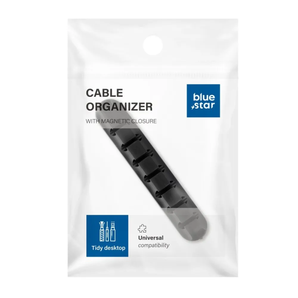 Blue Star PJ-OCZ8 silikonski samolepljivi organizator za 7 kablova - crni (1 kom.)