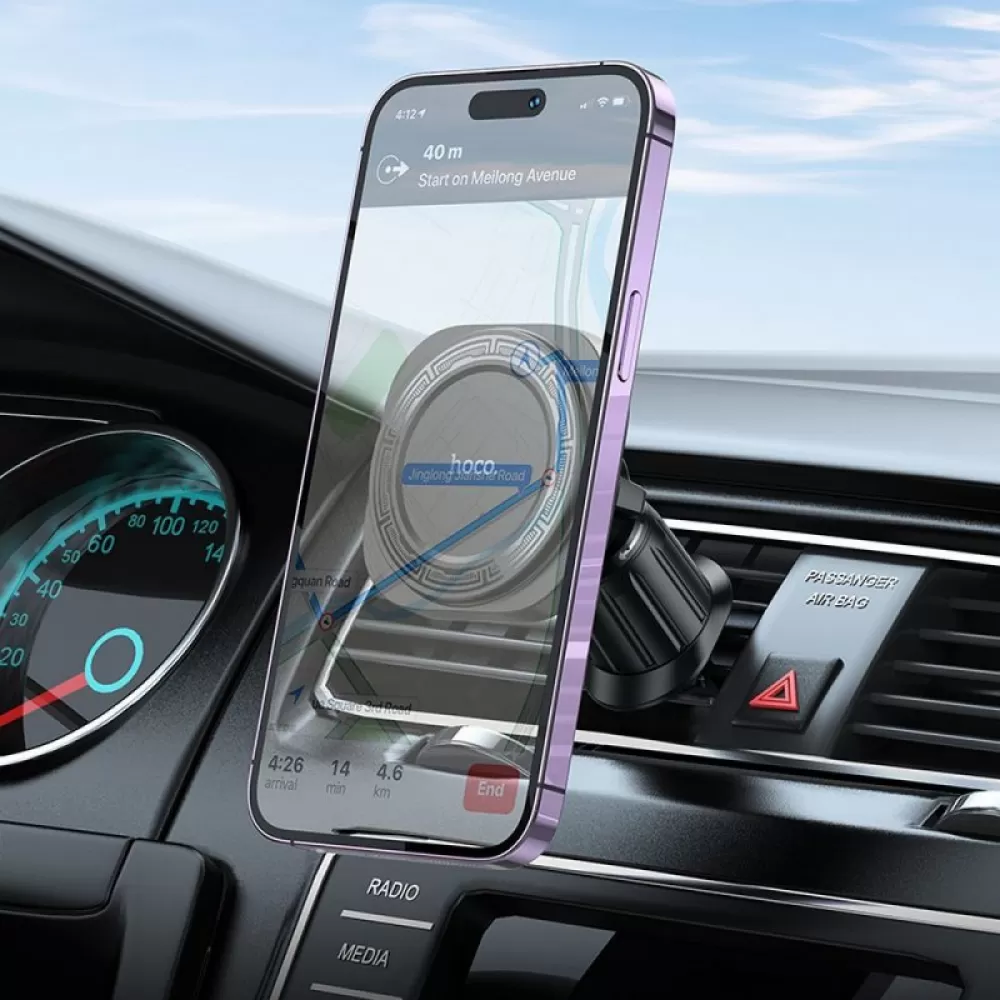 Magnetni auto drzac za telefon kompatibilan sa MagSafe tehnologijom Hoco za ventilaciju H28 crni