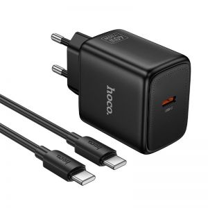 GaN kucni punjac Hoco USB-C (Type C) PD AVS 40W (maks. 60W) sa USB-C (Type C) na USB-C (Type C) kablom N83 crni
