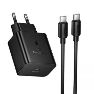 Kucni punjac Hoco USB-C (Type C) QC PD 45W + kabl USB-C (Type C) na USB-C (Type C) N77 crni