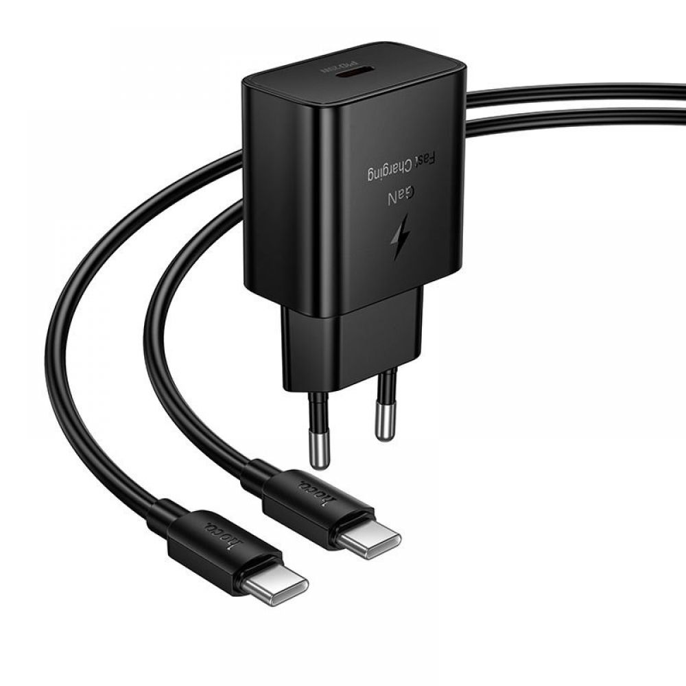 Kucni punjac Hoco USB-C (Type C) QC PD 25W + kabl USB-C (Type C) na USB-C (Type C) N76 crni