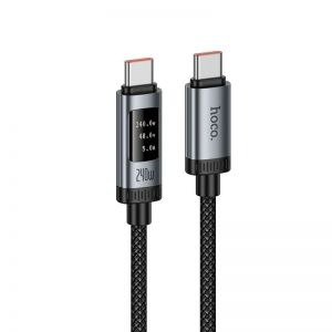 Data kabl sa digitalnim displejom USB-C (Type C) na USB-C (Type C) Hoco PD 6A 240W 1,2 m U148 crni