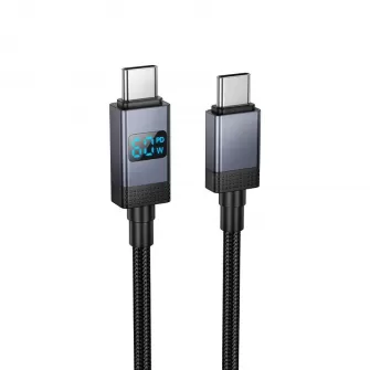 Kabl USB-C (Type C) na USB-C (Type C) Hoco 3A 60W sa displejom 1 m X118 crni
