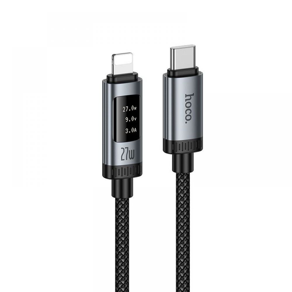 Data kabl sa digitalnim displejom USB-C (Type C) na Lightning Hoco PD 27W 1,2 m U148 crni