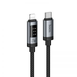 Data kabl sa digitalnim displejom USB-C (Type C) na Lightning Hoco PD 27W 1,2 m U148 crni