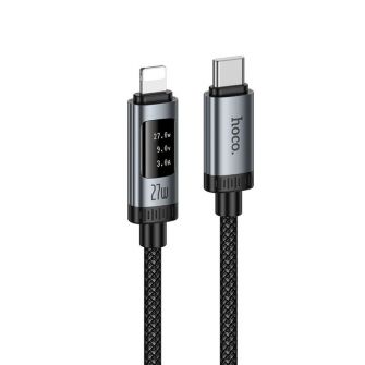 Data kabl sa digitalnim displejom USB-C (Type C) na Lightning Hoco PD 27W 1,2 m U148 crni