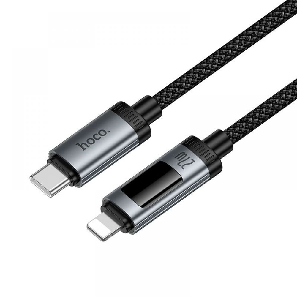 Data kabl sa digitalnim displejom USB-C (Type C) na Lightning Hoco PD 27W 1,2 m U148 crni