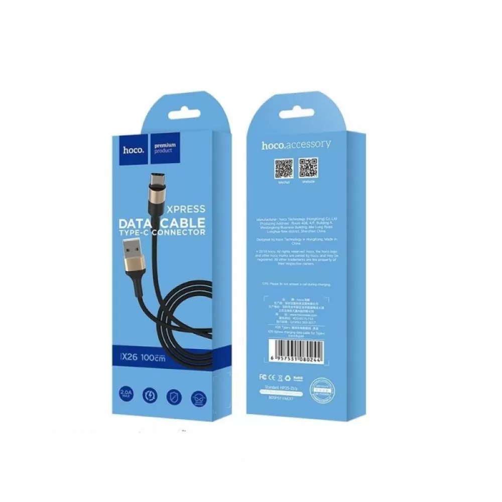 Kabl USB-A na USB-C (Type C) Hoco 2A 1 m X26 crno-zlatni