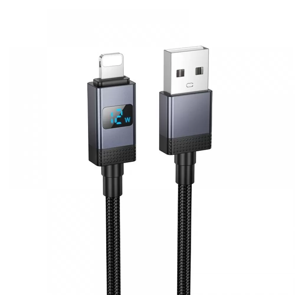 Kabl USB-A na Lightning Hoco 2,4A sa displejom 1 m X118 crni
