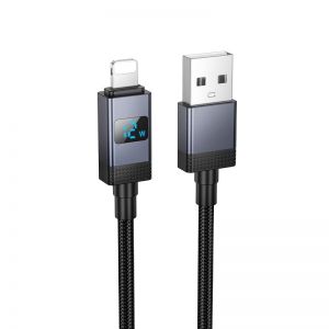 Kabl USB-A na Lightning Hoco 2,4A sa displejom 1 m X118 crni