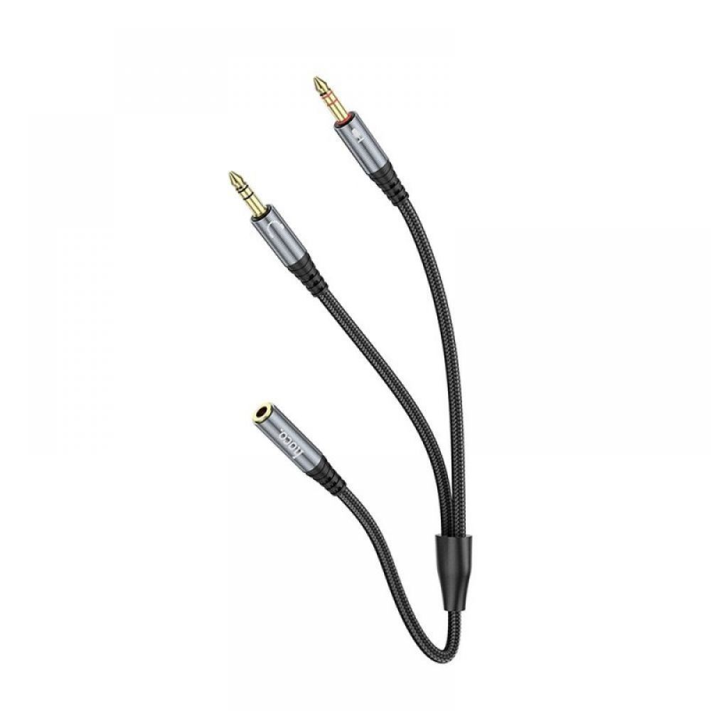 AUX kabl 3,5 mm (zenski) na 2 x 3,5 mm (muski) Hoco 0,25 m UPA21 metalno sivi
