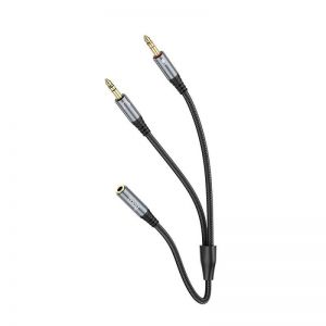 AUX kabl 3,5 mm (zenski) na 2 x 3,5 mm (muski) Hoco 0,25 m UPA21 metalno sivi