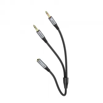 AUX kabl 3,5 mm (zenski) na 2 x 3,5 mm (muski) Hoco 0,25 m UPA21 metalno sivi