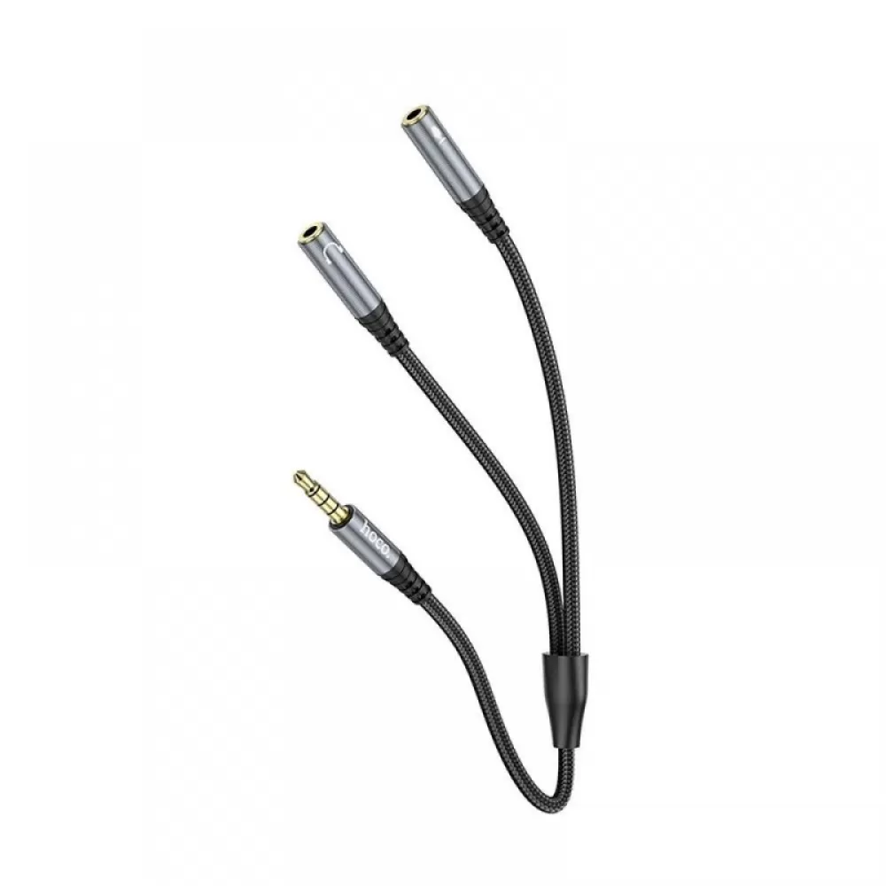 AUX kabl 2u1 3,5 mm (muski) na 2 x 3,5 mm (zenski) Hoco 0,25 m UPA21 metalno sivi