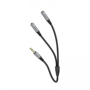 AUX kabl 2u1 3,5 mm (muski) na 2 x 3,5 mm (zenski) Hoco 0,25 m UPA21 metalno sivi