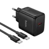 GaN kucni punjac Hoco USB-C (Type C) PD AVS 40W (maks. 60W) sa USB-C (Type C) na USB-C (Type C) kablom N83 crni