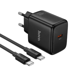 GaN kucni punjac Hoco USB-C (Type C) PD AVS 40W (maks. 60W) sa USB-C (Type C) na USB-C (Type C) kablom N83 crni