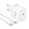 GaN kucni punjac Hoco USB-C (Type C) PD AVS 40W (maks. 60W) sa USB-C (Type C) na USB-C (Type C) kablom N83 beli