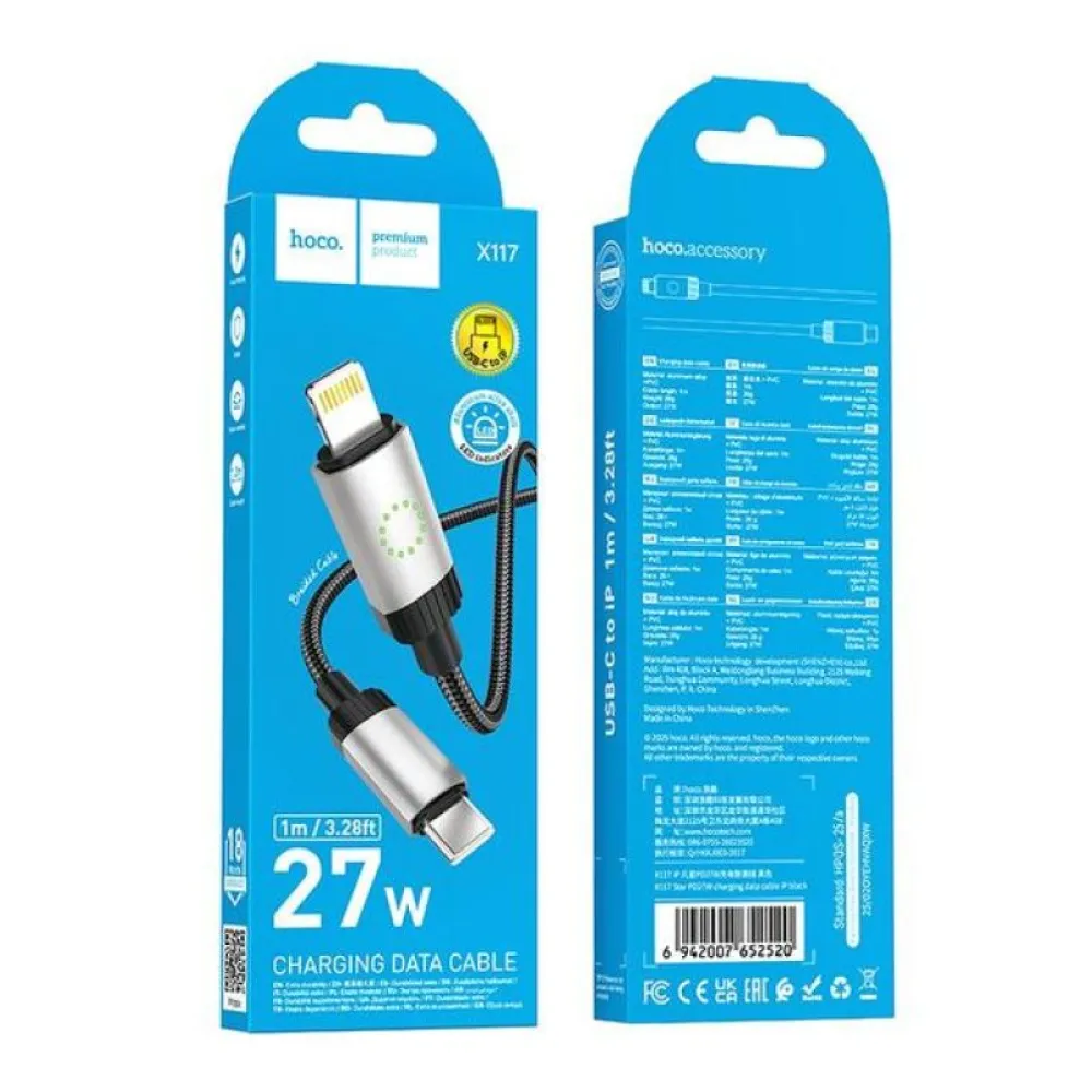 Kabl USB-C (Type C) na Lightning Hoco PD 27W 1 m X117 crni