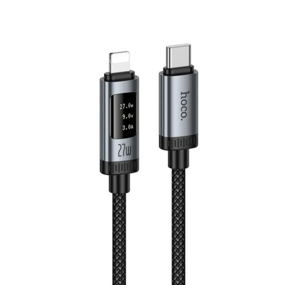 Data kabl sa digitalnim displejom USB-C (Type C) na Lightning Hoco PD 27W 1,2 m U148 crni